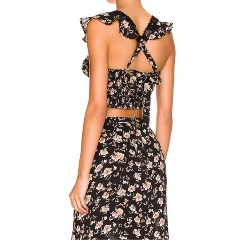 Free People Bijou 2 Pc Floral Set Sz 4 Black Cottagecore Open Back Maxi Skirt - Picture 14 of 14